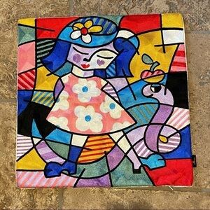 NWOT~BY HAND Embroidery Art Unique Colorful Cushion Covers 17 1/2”x18”